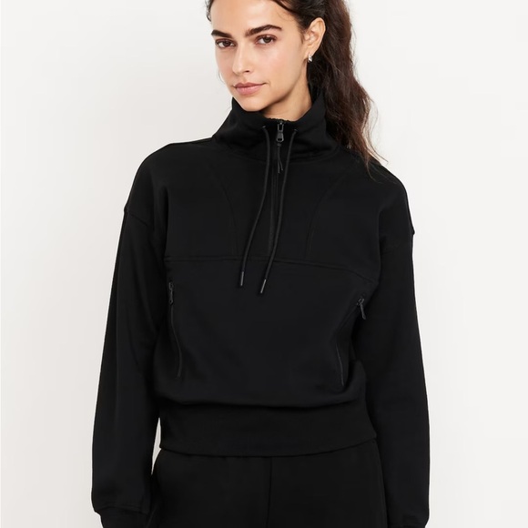Old Navy Womens Dynamic Fleece Half Zip Black High-Neck Top Size Medium Tall - Picture 2 of 8